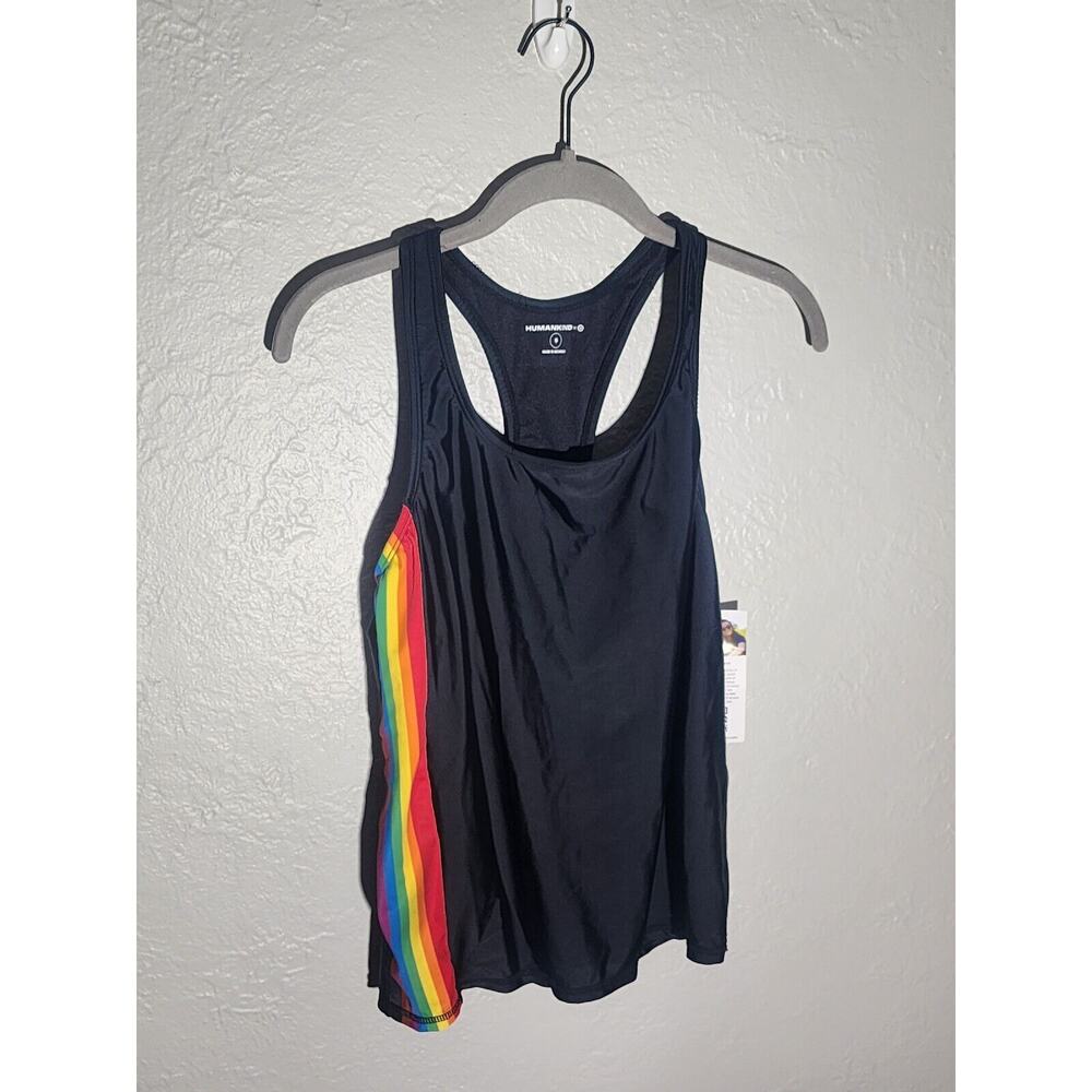 Humankind Women's Take Pride Swim Tank Top Black w/ Rainbow Stripe Size S